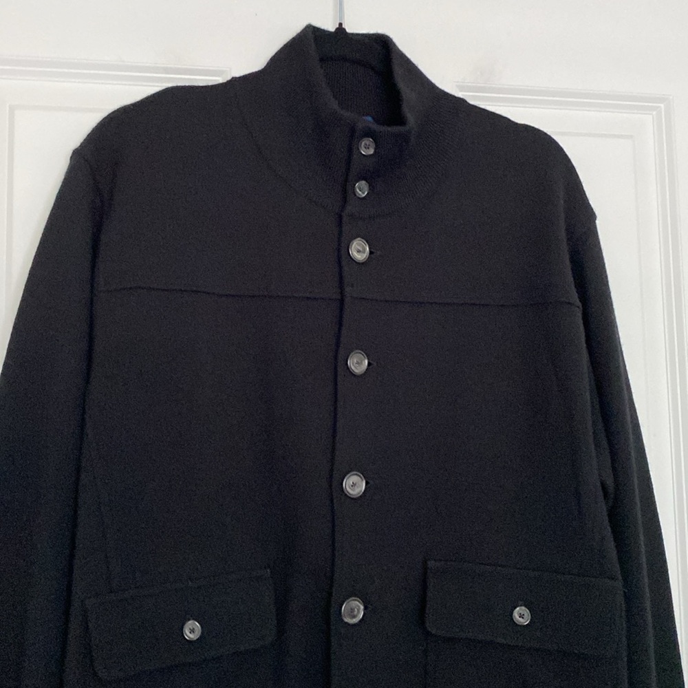 Faconnable Merino Wool Button Down Grandpa Cardigan with Pockets Black Size M